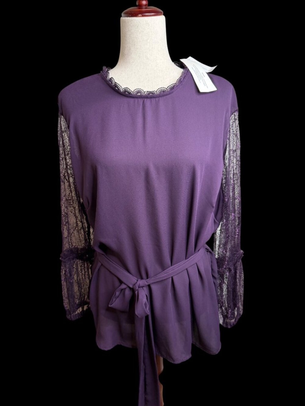 NWT NYC Purple Lace Sleeve Tunic Top Sheer Tie Waist Whimsigoth XL Y2K Boho Chic
